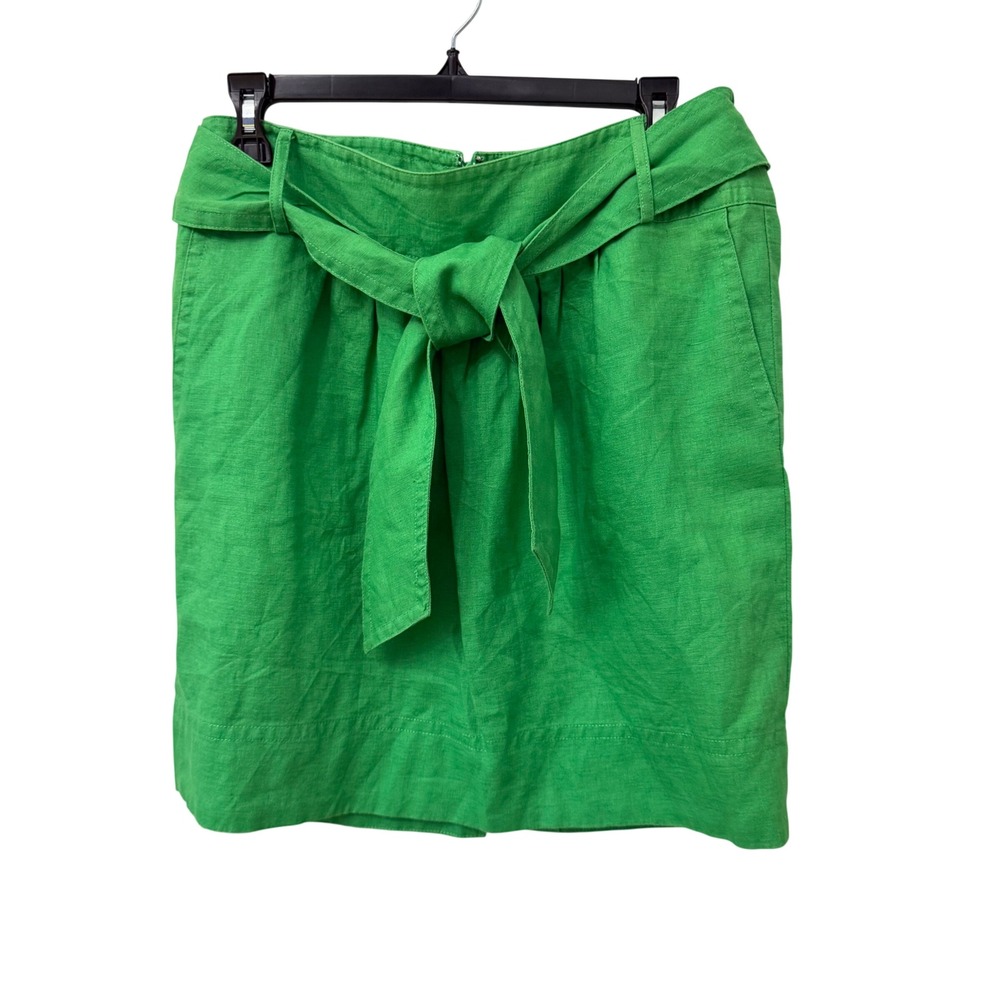 Banana Republic Linen Mini Skirt 10 Green High Waist Tie Belt Pockets